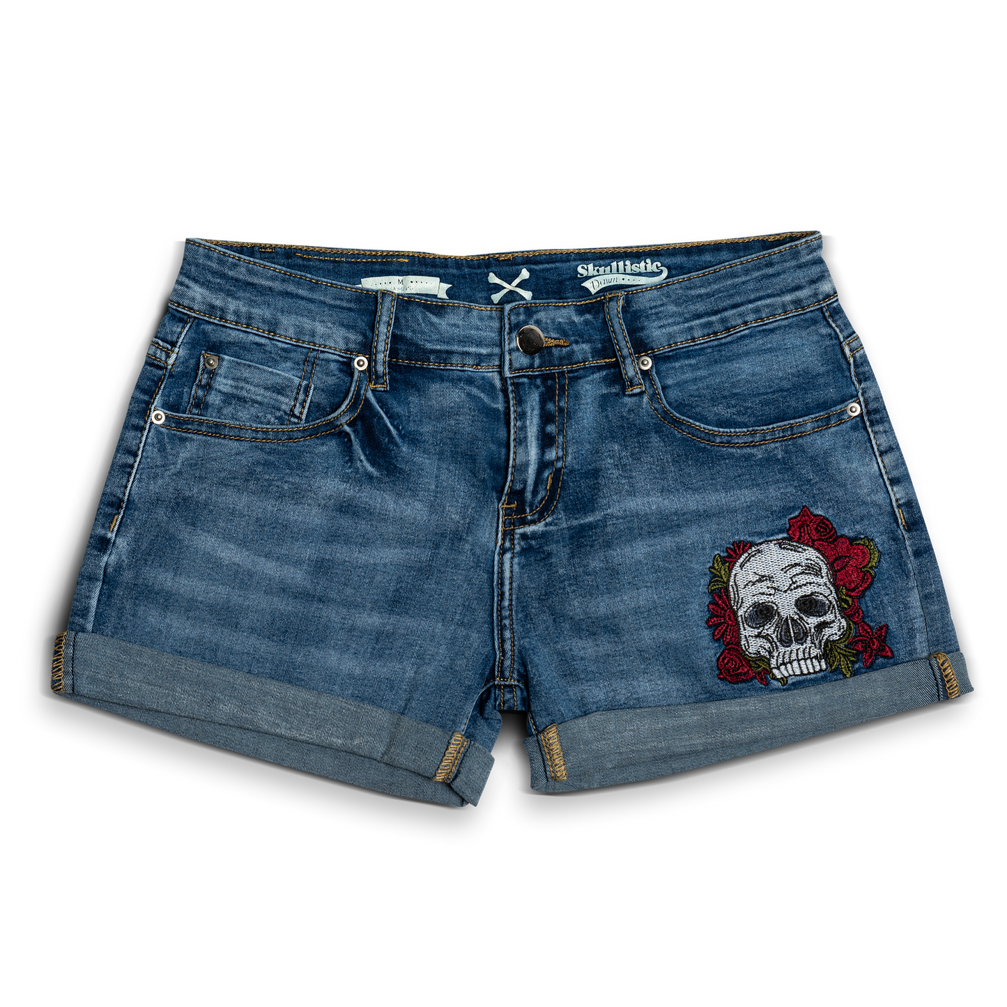 Denim Skull Embroidery Shorts