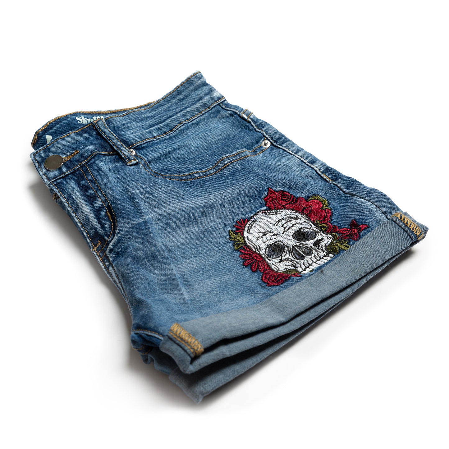 Denim Skull Embroidery Shorts side