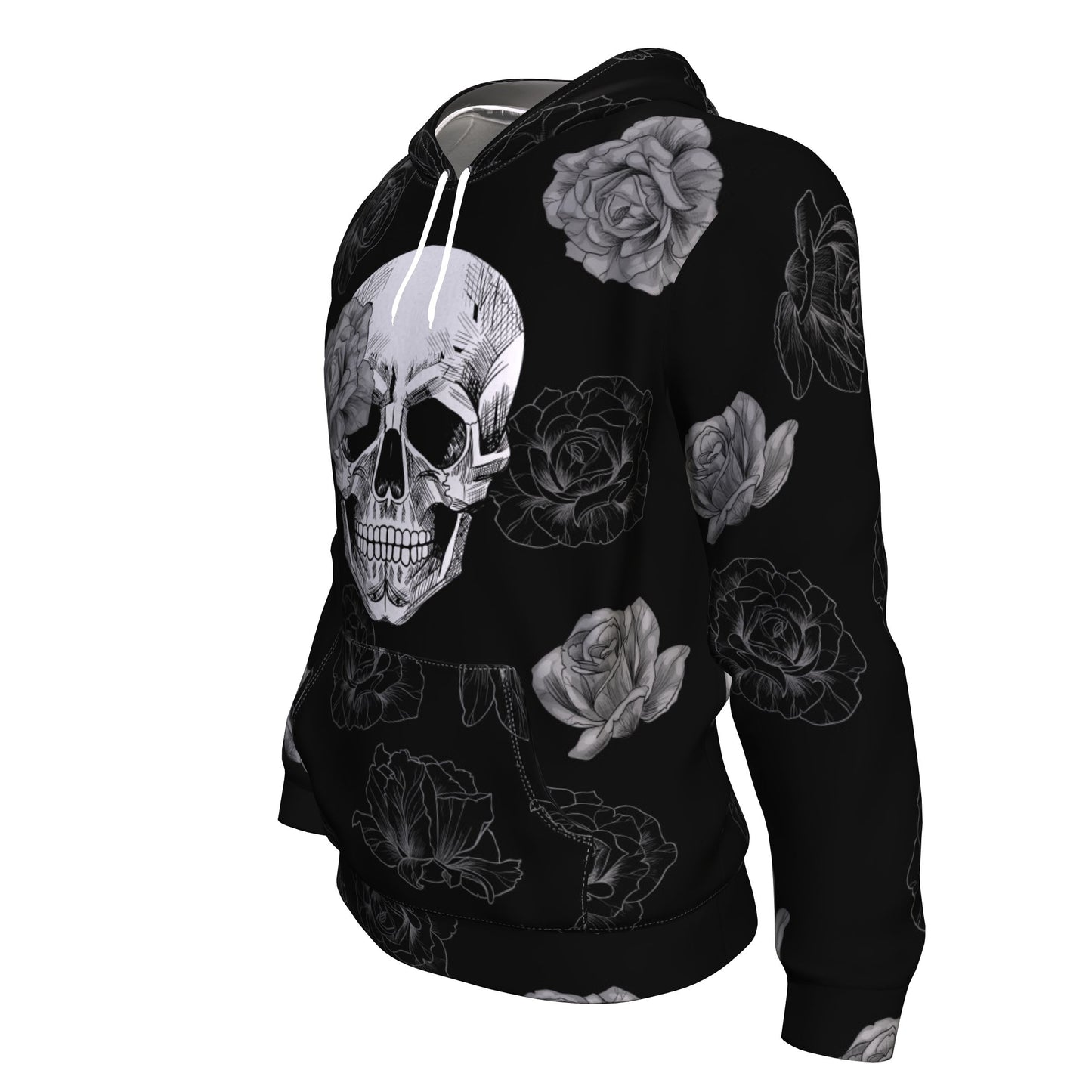 Grey Flower Skull All Over Print Unisex Hoodie