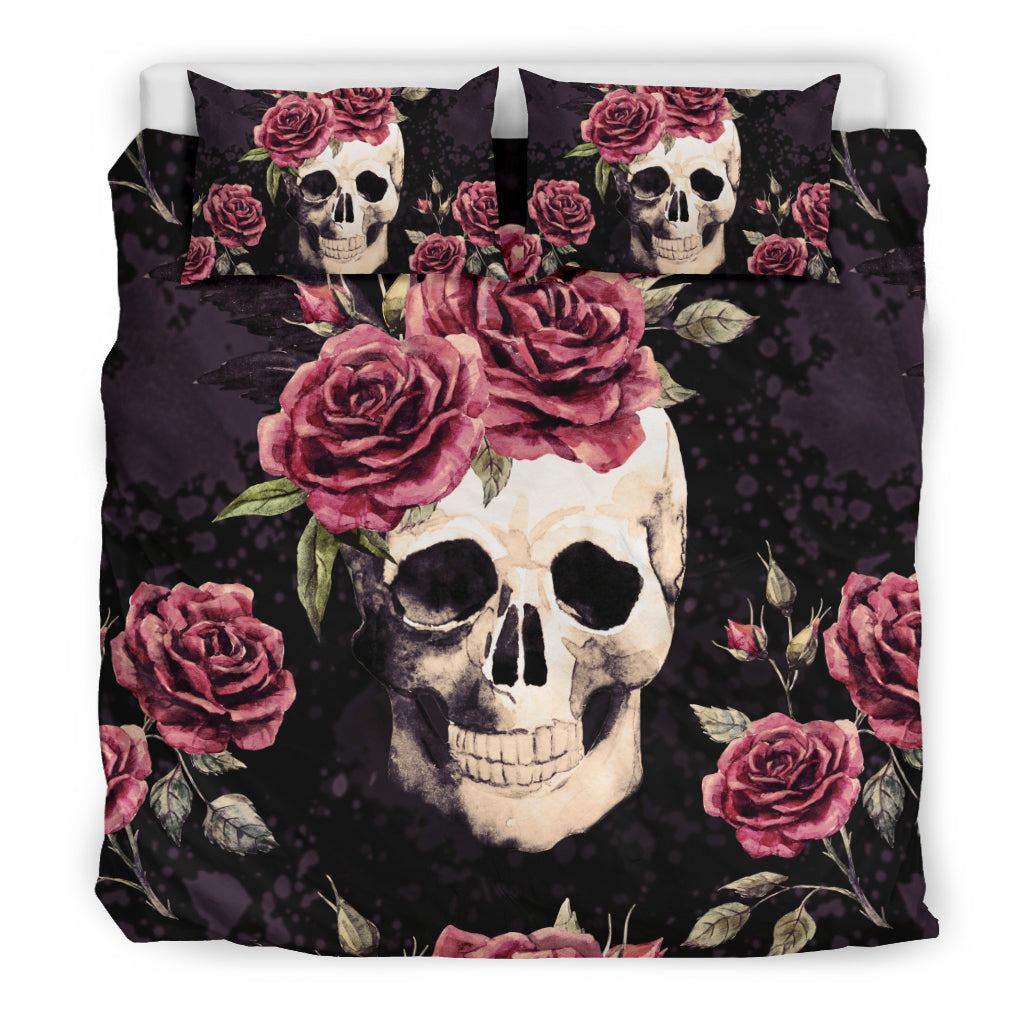 Vintage Flower Skull Duvet Cover Set