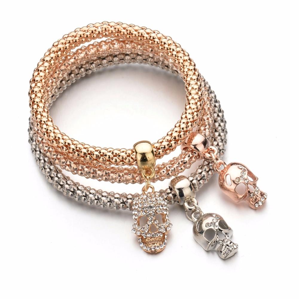 3 Skulls Crystal Charm Bracelet