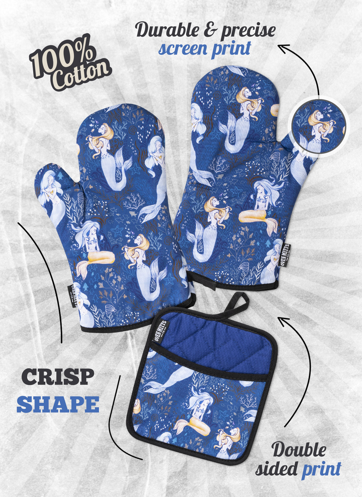 Magical Mermaid Oven Mitts And Potholder Set