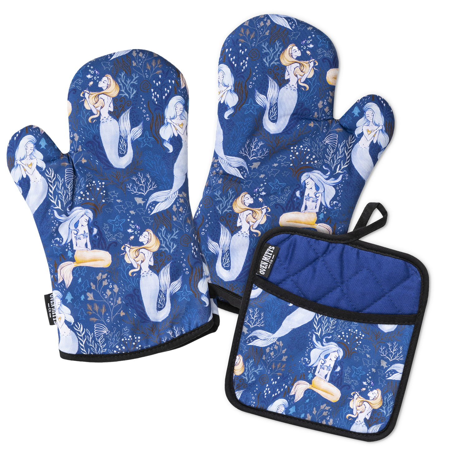 Magical Mermaid Blue Oven Mitts gloves And Potholder Set