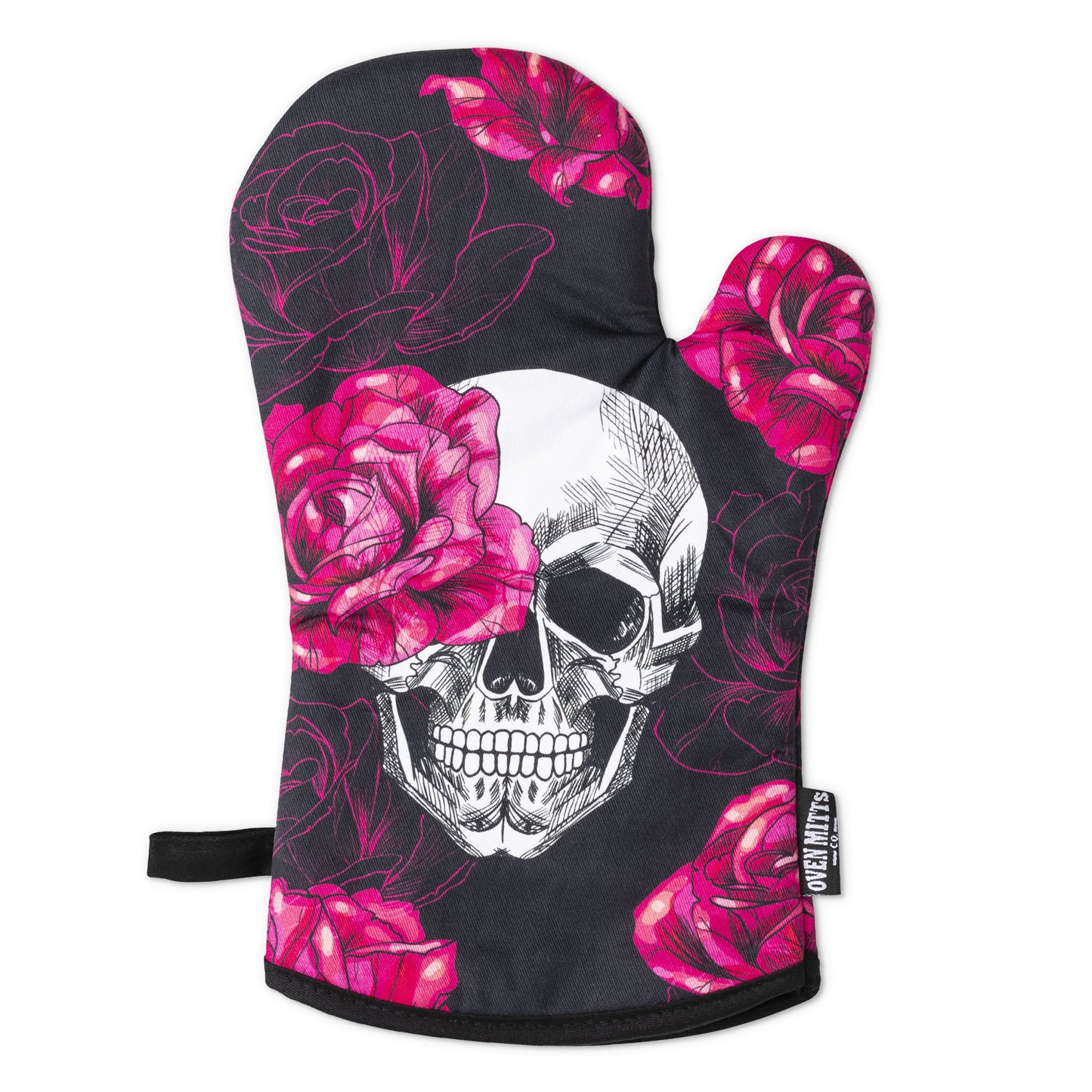 Pink Skull Rose Oven Mitt Glove