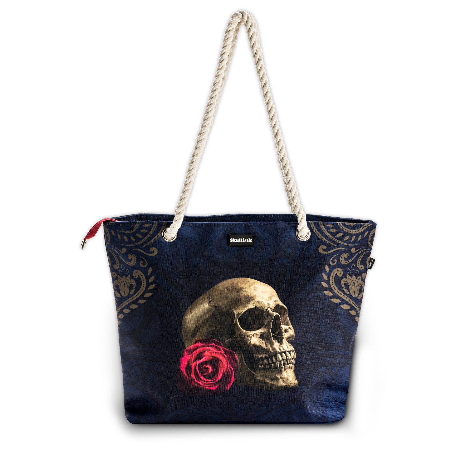 Rose Skull Navy Shoulder Beach Bag