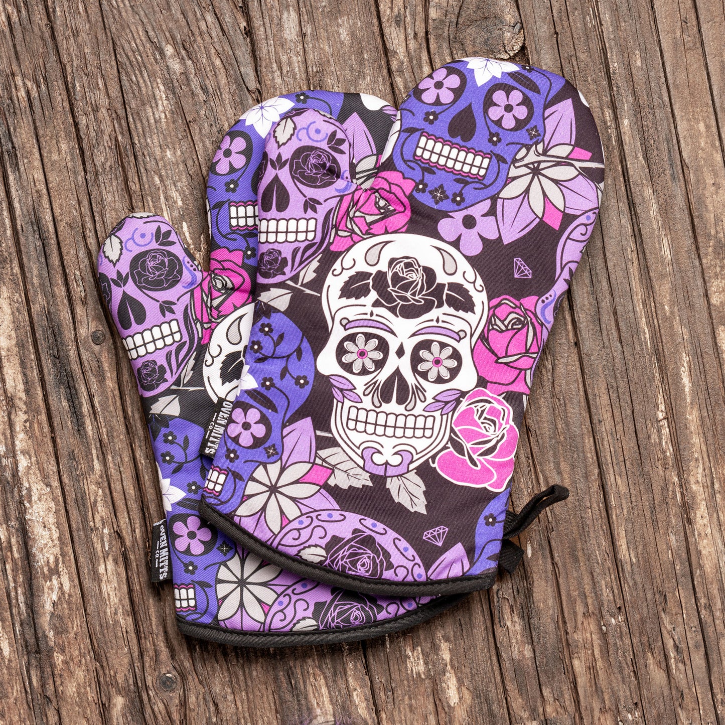 Sugar Skull Purple Oven Mitts And Potholder Set