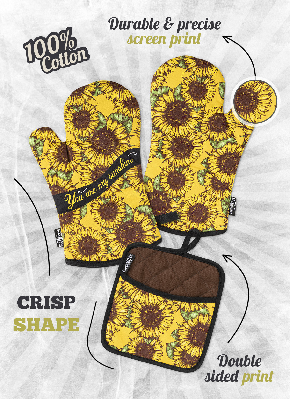 Sunflower You Are My Sunshine Oven Mitts And Potholder Set