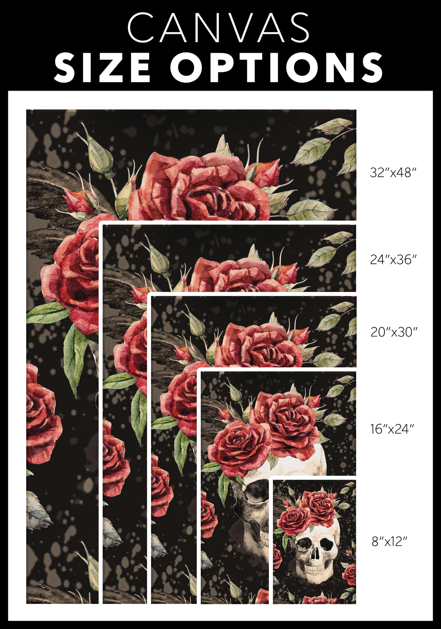 Vintage Flower Skull Canvas Wall Art