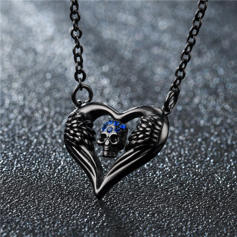 The Tender Angel Wings Heart Skull Necklace