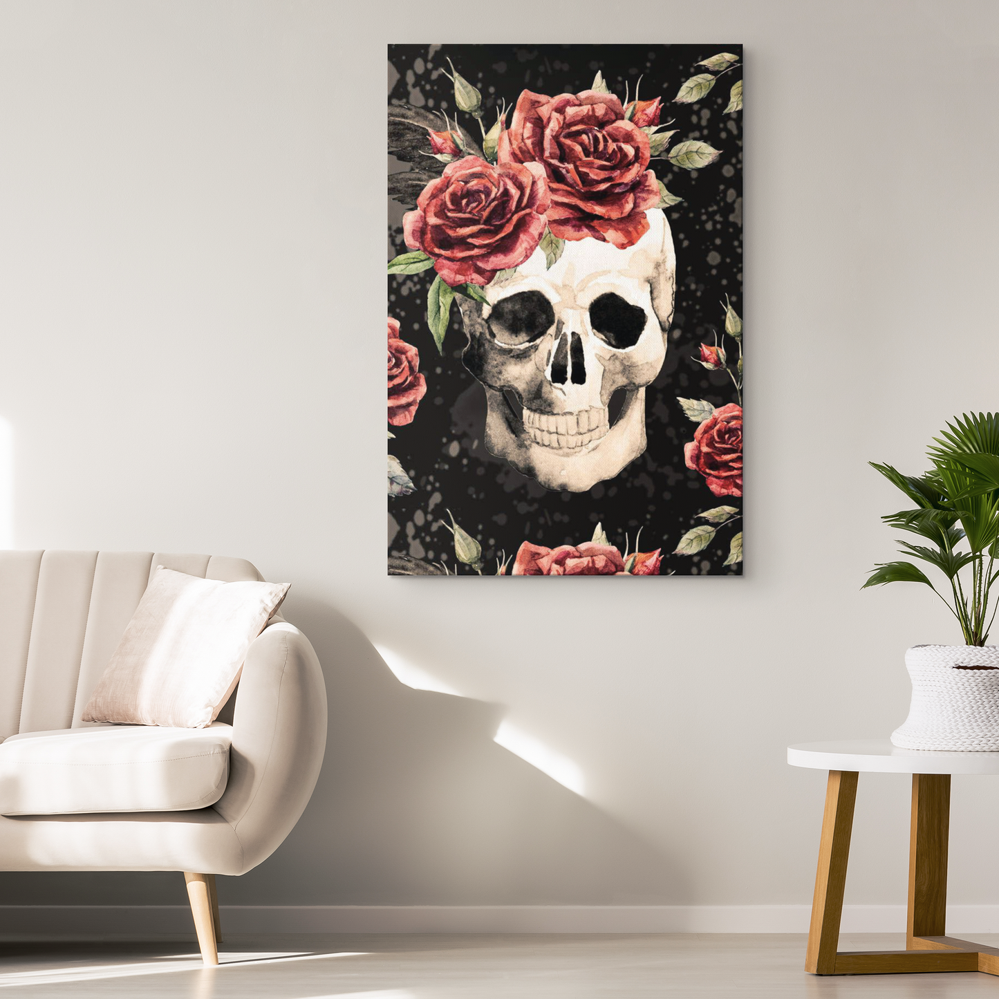 Vintage Flower Skull Canvas Wall Art