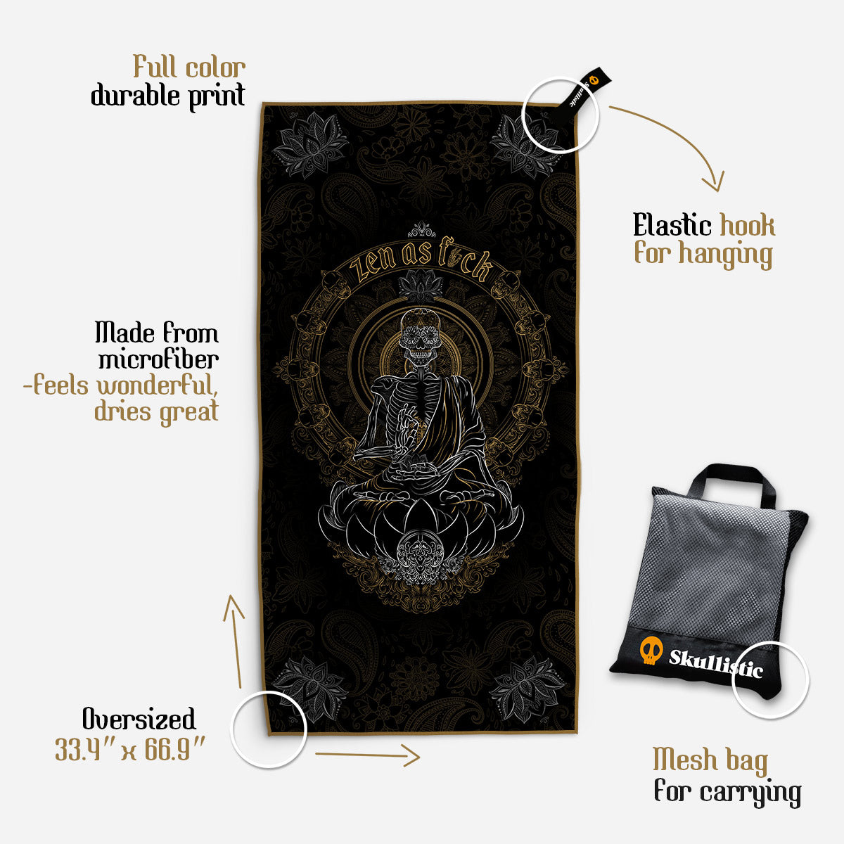 Skullistic Zen Meditating Skeleton Towel