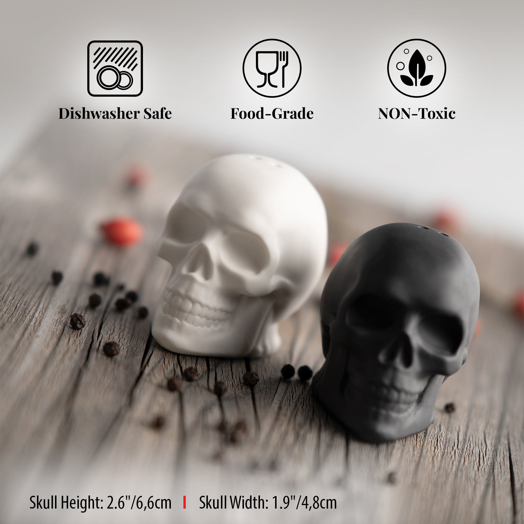 Porcelain Skull Salt & Pepper Shaker Set food safe