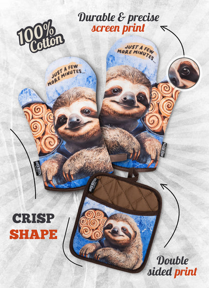 Sloth Just A Few More Minutes Oven Mitts And Pot Holder Set