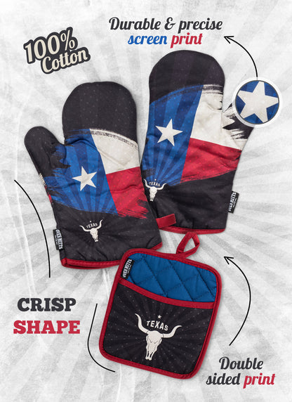 Texas Flag Oven Mitts And Pot Holder Set