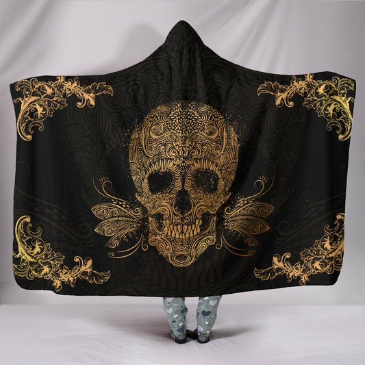 Golden Sugar Skull Hooded Blanket Pillow