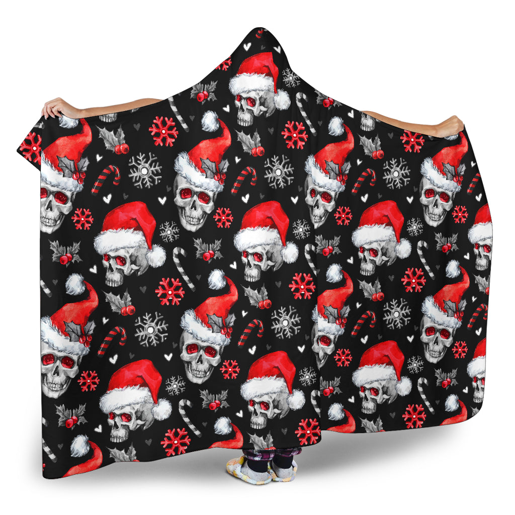 Christmas Santa Skulls Hooded Blanket pillow