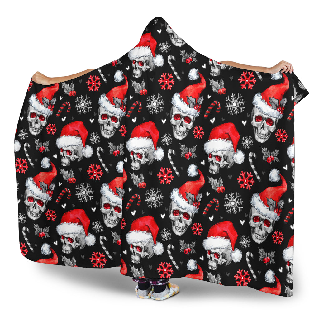 Christmas Santa Skulls Hooded Blanket pillow