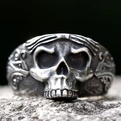 Obsidian Skull Ring — Stainless Steel Statement Ring