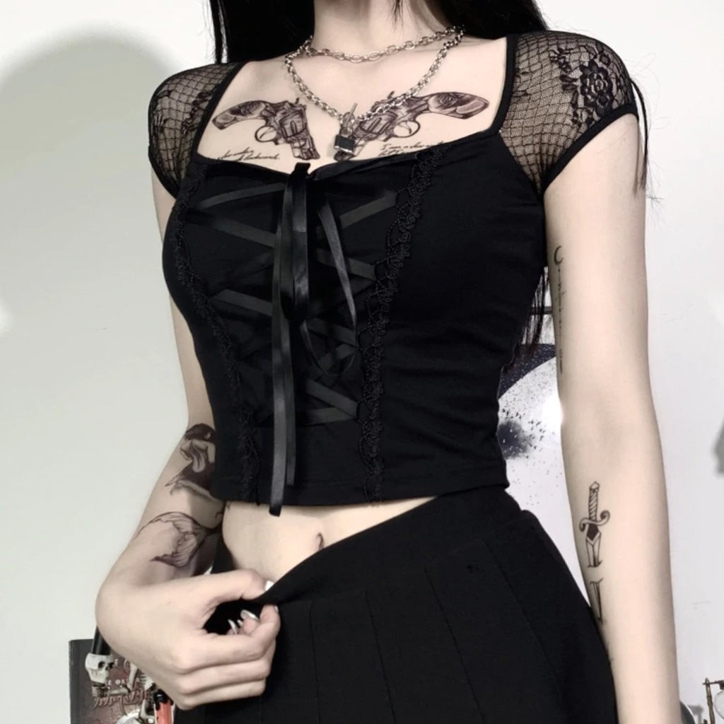Goth Lace Up Bodycon Top