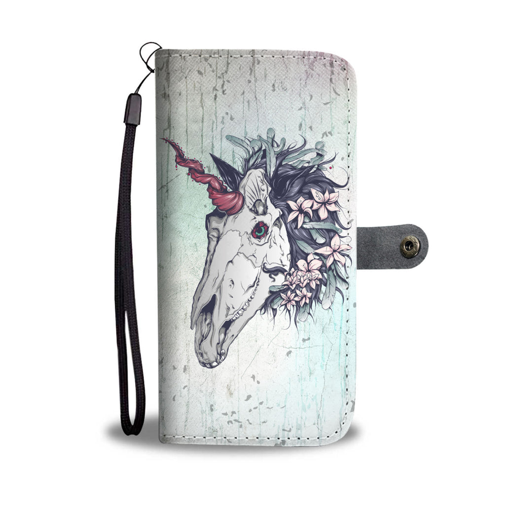 Unicorn Skull Turquoise Grunge Phone Wallet Case