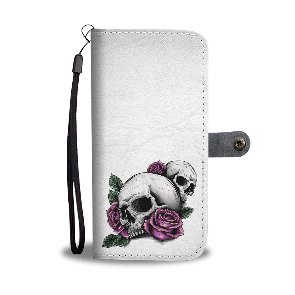 Purple Roses Skull White Phone Wallet Case