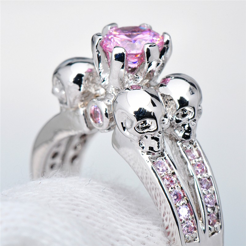 925 Sterling Silver 4 Skulls Cubic Zircon Ring