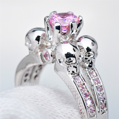 925 Sterling Silver 4 Skulls Cubic Zircon Ring