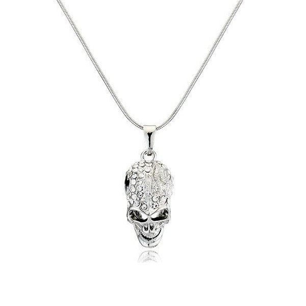 White Gold Plated Crystal Skull Necklace
