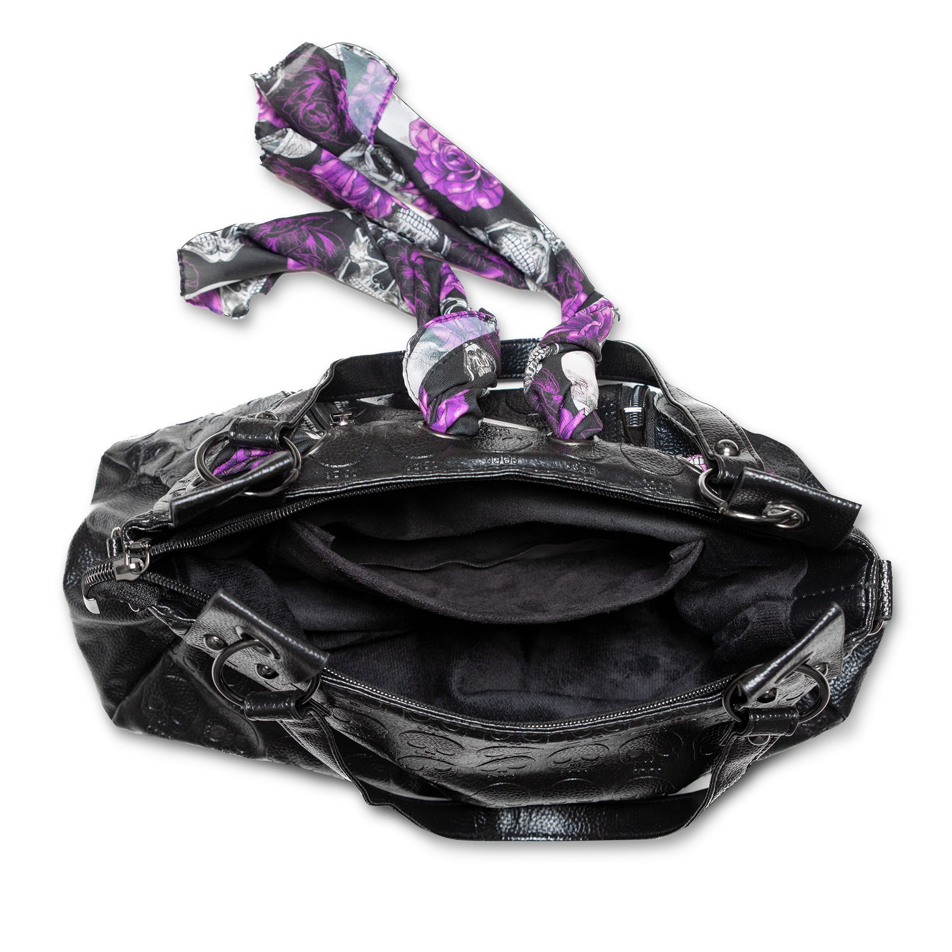 Skullistic Gothic Skull Shoulder Bag Set purple scarf