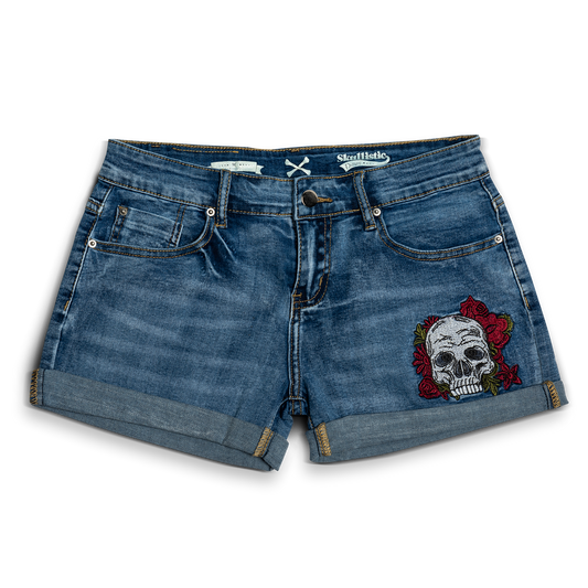 Denim Skull Embroidery Shorts