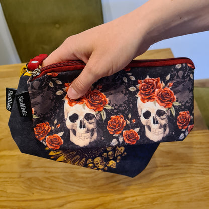 Vintage Flower Skull Makeup Bag