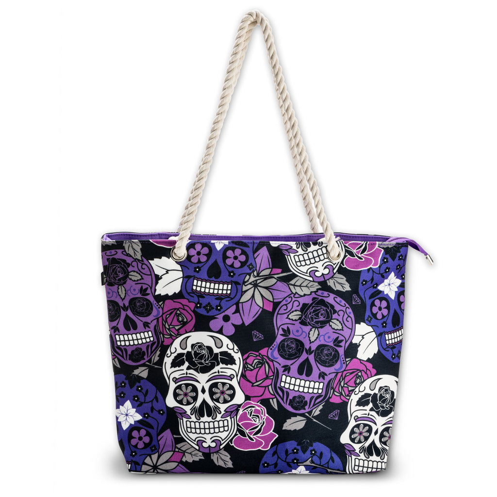 Sugar Skull Purple Shoulder Beach Bag
