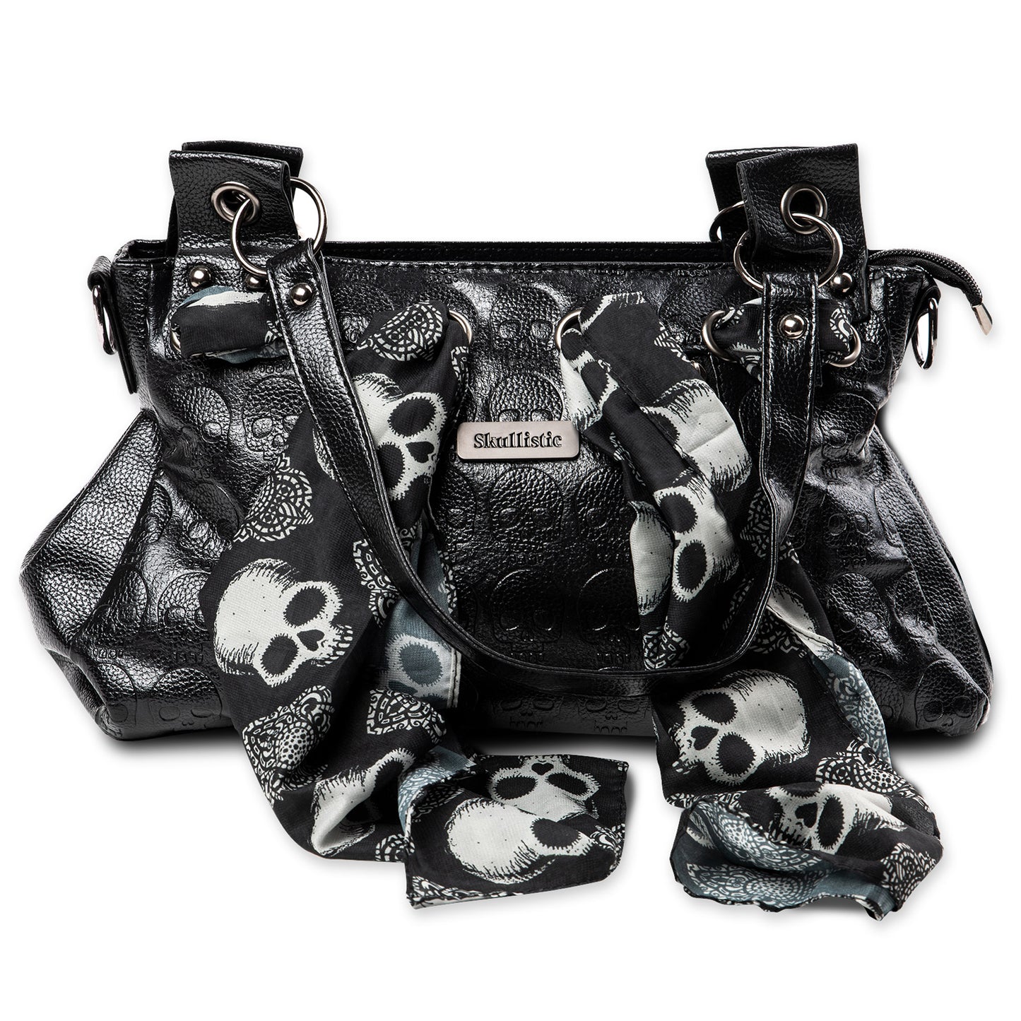 Skullistic Gothic Skull Shoulder Bag Set black scarf