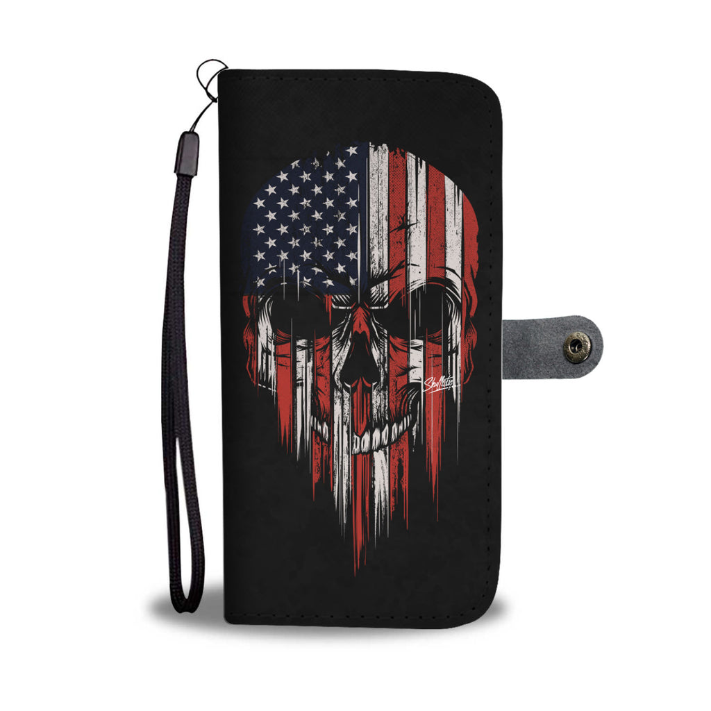 USA Flag American Skull Patriotic Phone Wallet Case