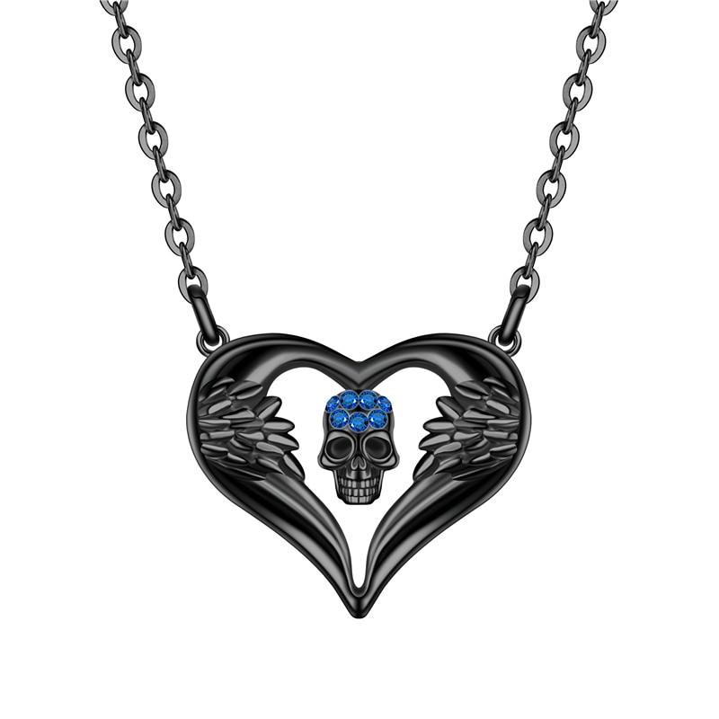 The Tender Angel Wings Heart Skull Necklace