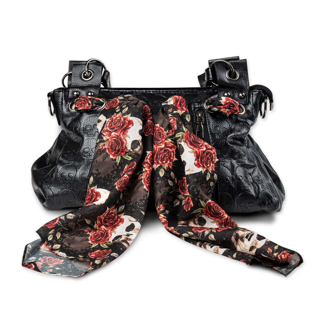 Skullistic Gothic Skull Shoulder Bag Set skull flowers scarf