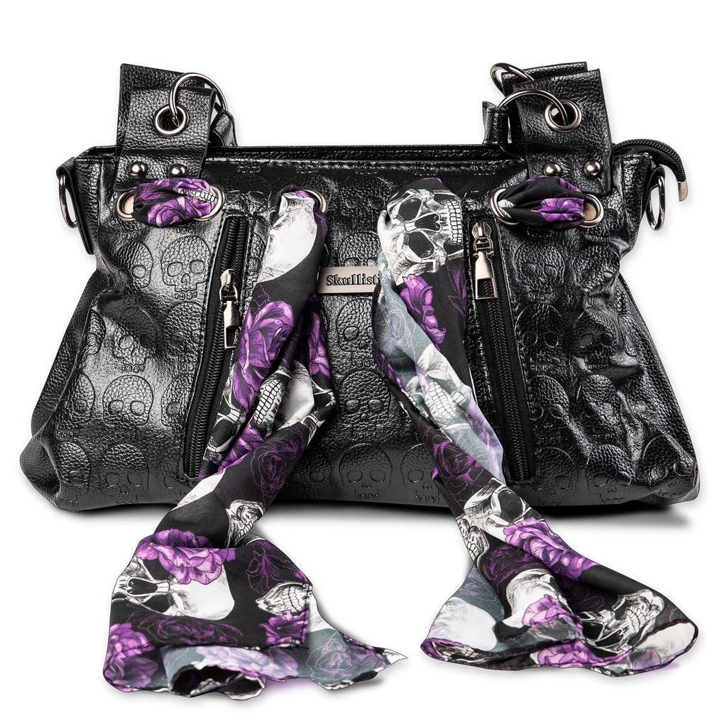Skullistic Gothic Skull Shoulder Bag Set purple scarf