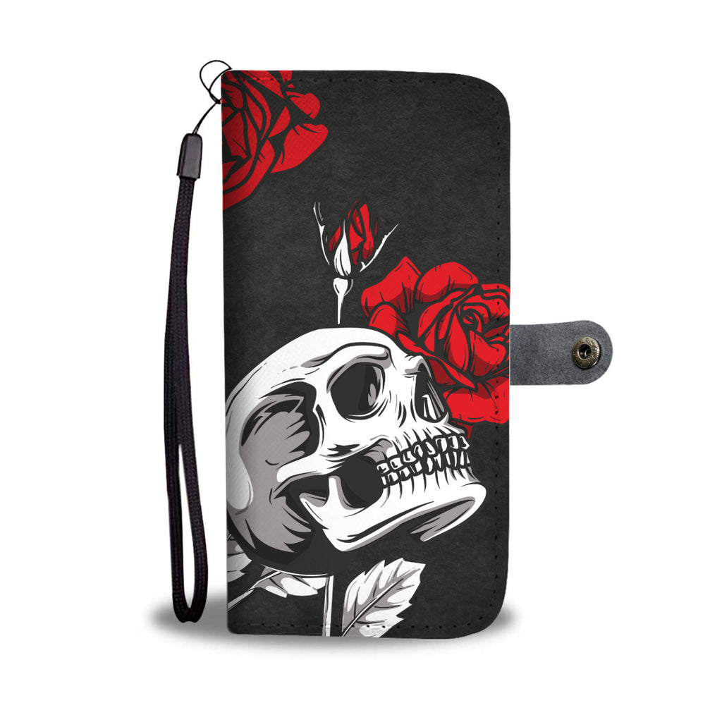 Death Rose Skull Phone Wallet Case Black