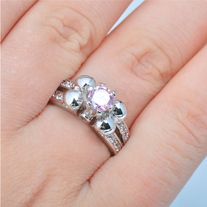 925 Sterling Silver 4 Skulls Cubic Zircon Ring