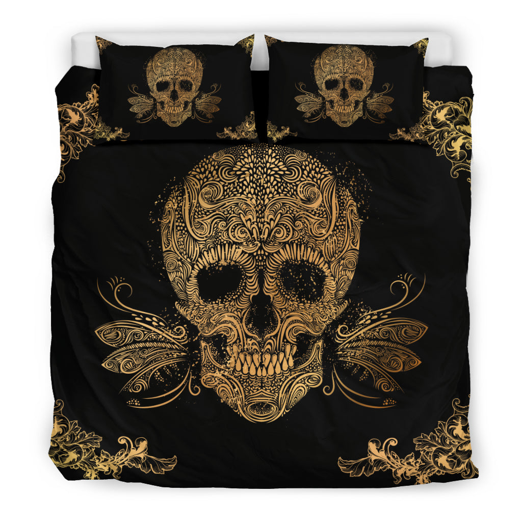 Skullistic™ Golden Sugar Skull Duvet Cover Set