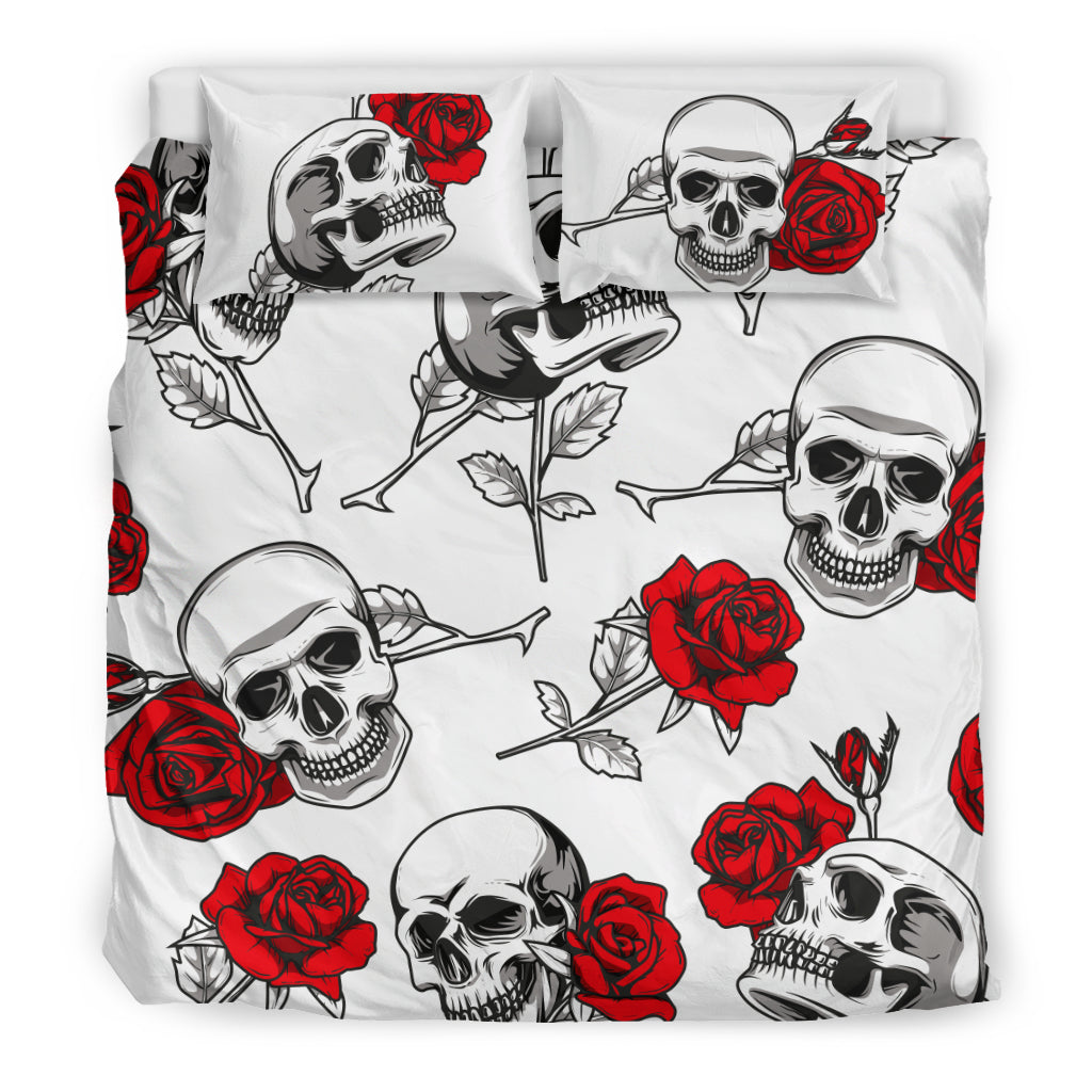 Skullistic™ Skulls & Roses White Duvet Set Cover