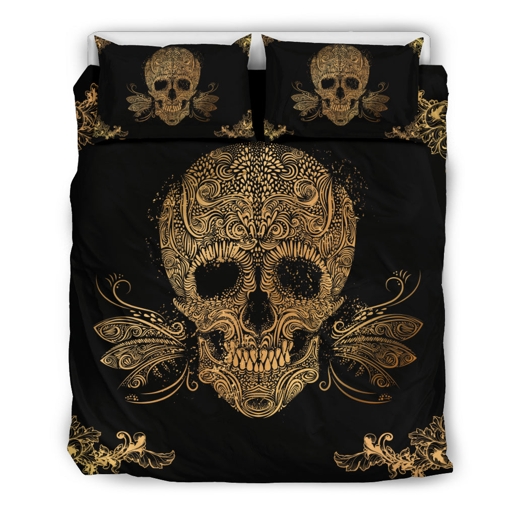 Skullistic™ Golden Sugar Skull Duvet Cover Set