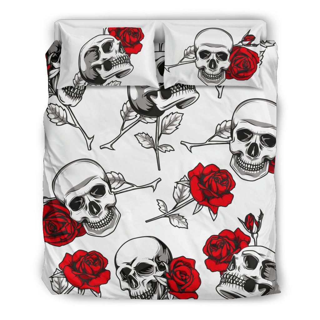 Skullistic™ Skulls & Roses White Duvet Set Cover