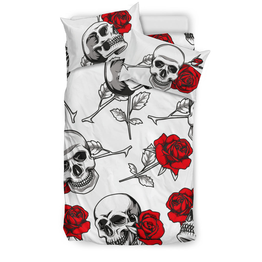Skullistic™ Skulls & Roses White Duvet Set Cover
