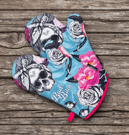 BB Flower Skull Oven Mitts And Potholder Set