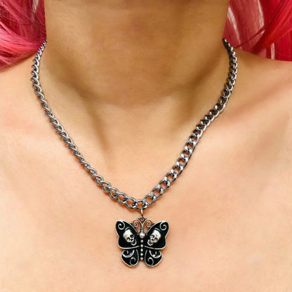 Butterfly Skull Pendant Necklace