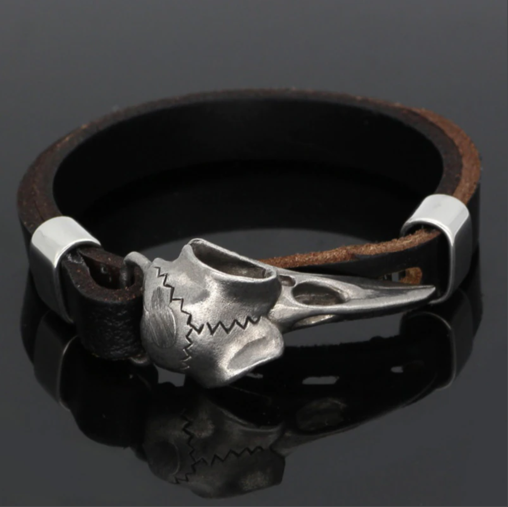 Crow Skull Genuine Leather Bracelet