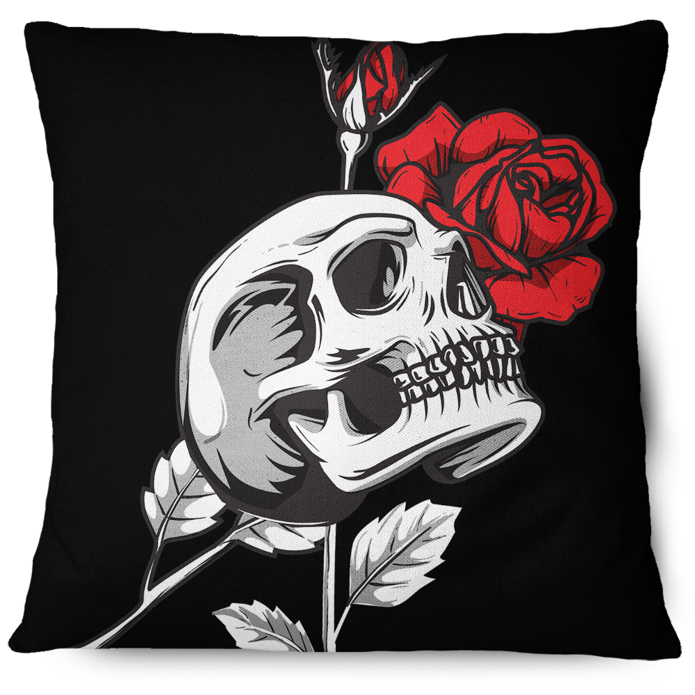 Death Rose Black Pillow Cover