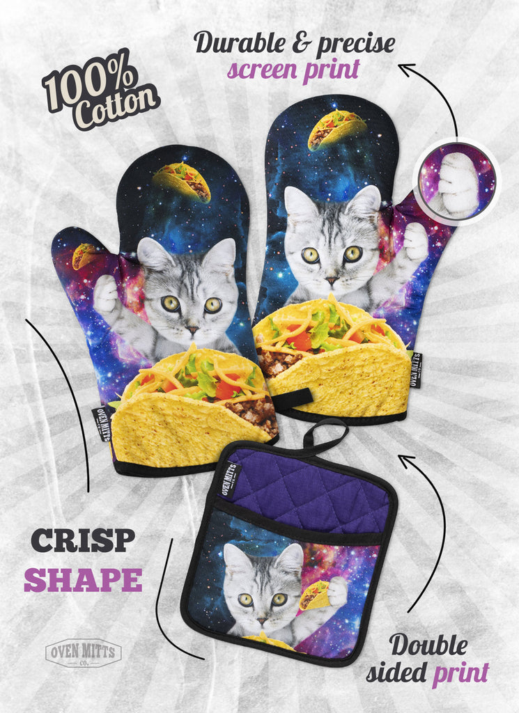 Galaxy Taco Cat Oven Mitts And Potholder Set