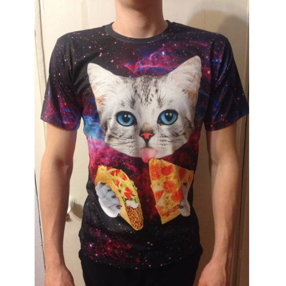 Galaxy Cat Eating Pizza & Taco